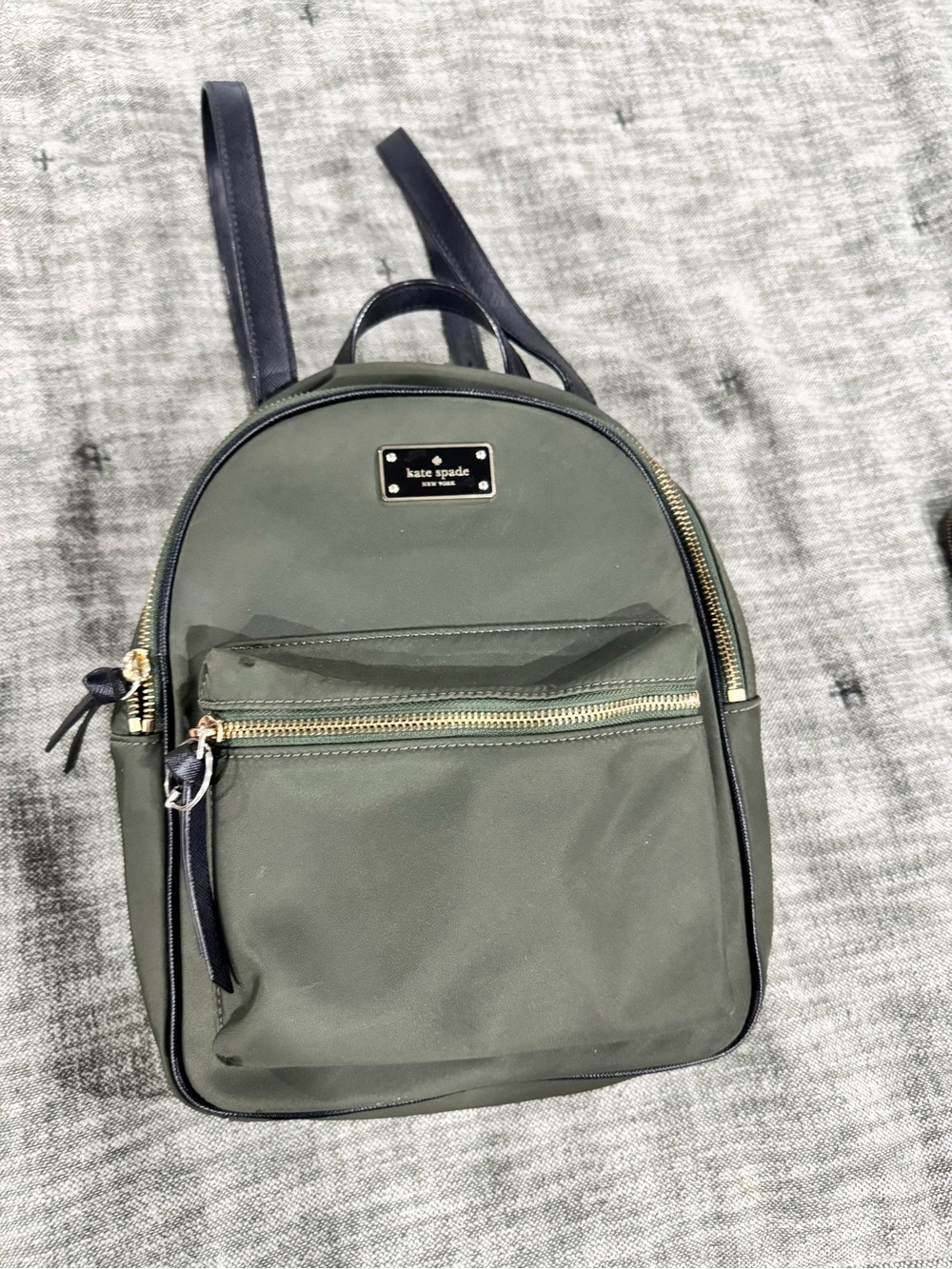 kate spade Olive Green Nylon Backpack with Gold Hardware and matching wallet